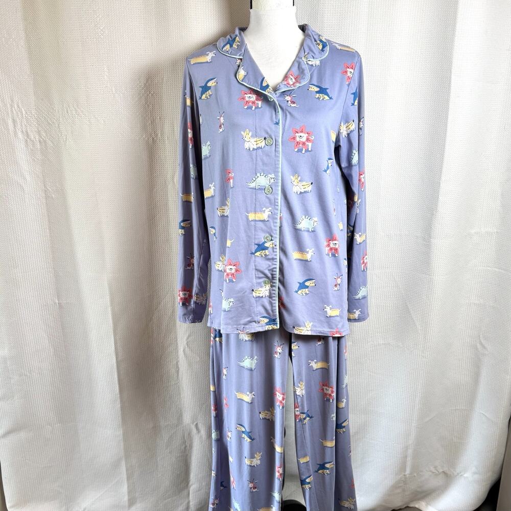 Munki Munki Pajamas Nite Nite Blue Costume Dogs Soft Long Pants & Top Sz Med EUC